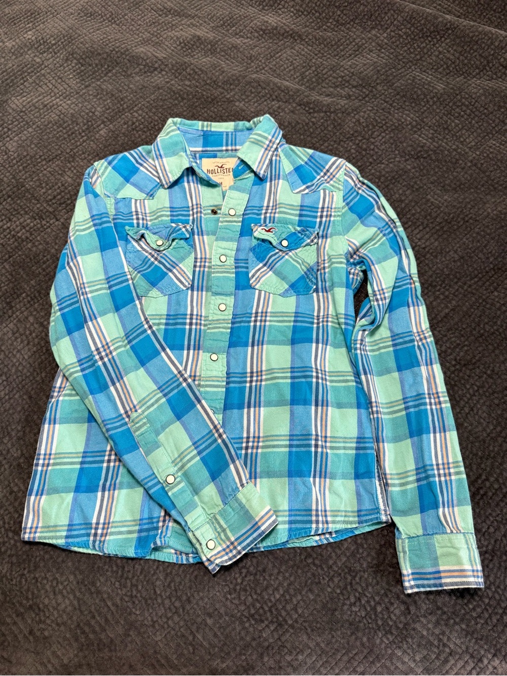 Hollister Teal & Blue Plaid Button-Down Shirt